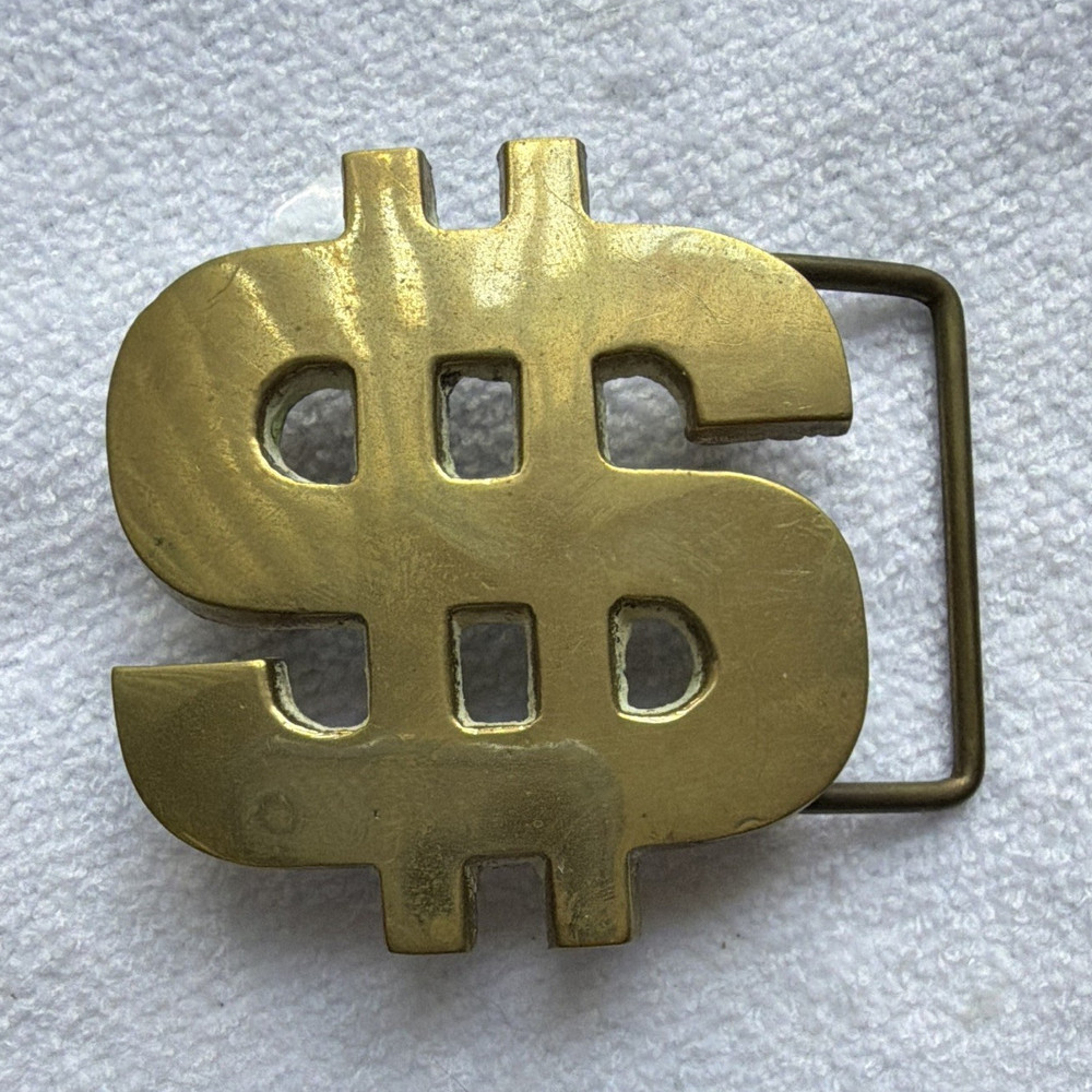 Men&rsquo;s Dollar Sign Money Solid Brass Belt Buckle Gold 1.5in MPN 889
