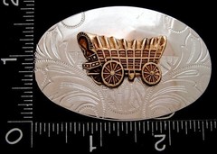 LK20152 *NOS* VINTAGE ***COVERED WAGON*** OVAL INTRICATE DESIGN BELT BUCKLE
