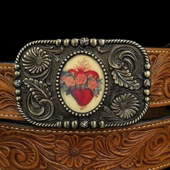 Heart and Roses Belt Buckle Valentines Western Mexican Sacred Sagrada Art