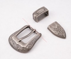 1 Inch Antique Western Cowboy Flower Engraved Leathercraft Belt Buckle 3 Pcs Set