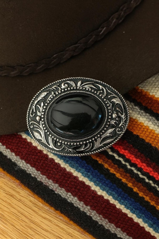 Black Onyx Stone Belt Buckle Western Silver Engraved Cowboy Rodeo Style