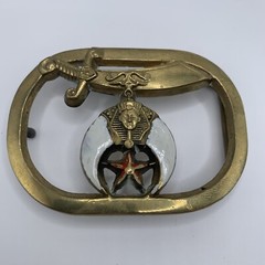 Vintage Shriner Masonic Baron Solid Brass Belt Buckle 1980