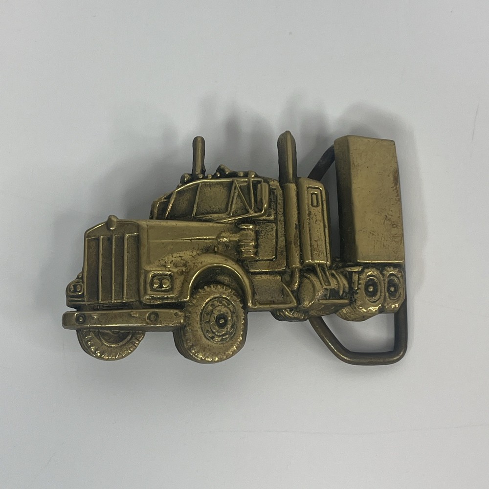 Vintage 70s SEMI TRUCK Cut Out TRUCKER Trucking Solid Brass Belt Buckle BBB