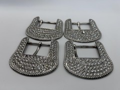 Shiny Rhinestone Western Belt Buckles Silver Metal 1.5 In Lot Of 4