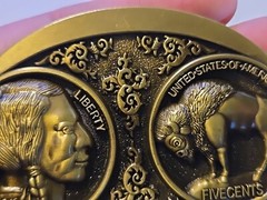 WESTERN BUFFALO NICKEL 5 CENTS Metal Belt Buckle (BRASS LOOKING)