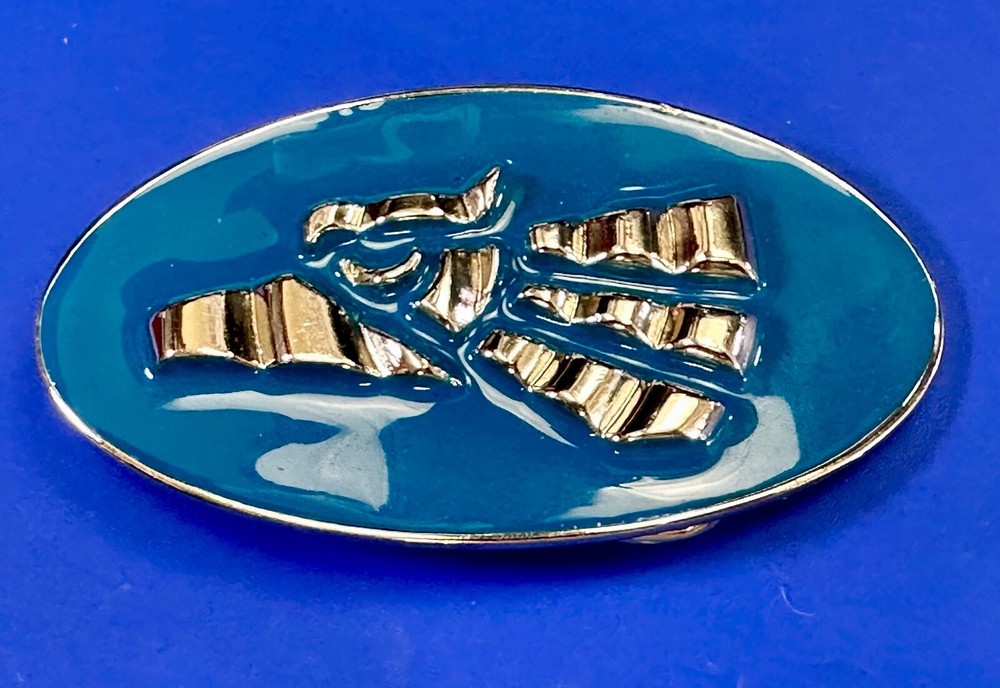 Made In Mexico Eagle Badge Emblem Blue & Silver Color Wide Oval Belt Buckle