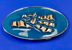 Made In Mexico Eagle Badge Emblem Blue & Silver Color Wide Oval Belt Buckle