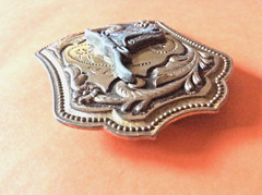 Texas Longhorn SouthWest etched vintage Belt Buckle America cattle skull patina