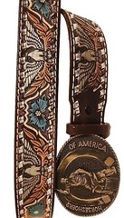HORSESHOERS AMERICA AWARD DESIGN SOLID BRASS BUCKLE W/ LEATHER WILSON BELT SZ40