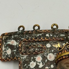 Vintage Maya Mexico Brutalist Mixed Metal Belt Buckle Clay Mask Enamel Folk Art