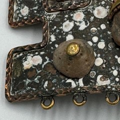 Vintage Maya Mexico Brutalist Mixed Metal Belt Buckle Clay Mask Enamel Folk Art