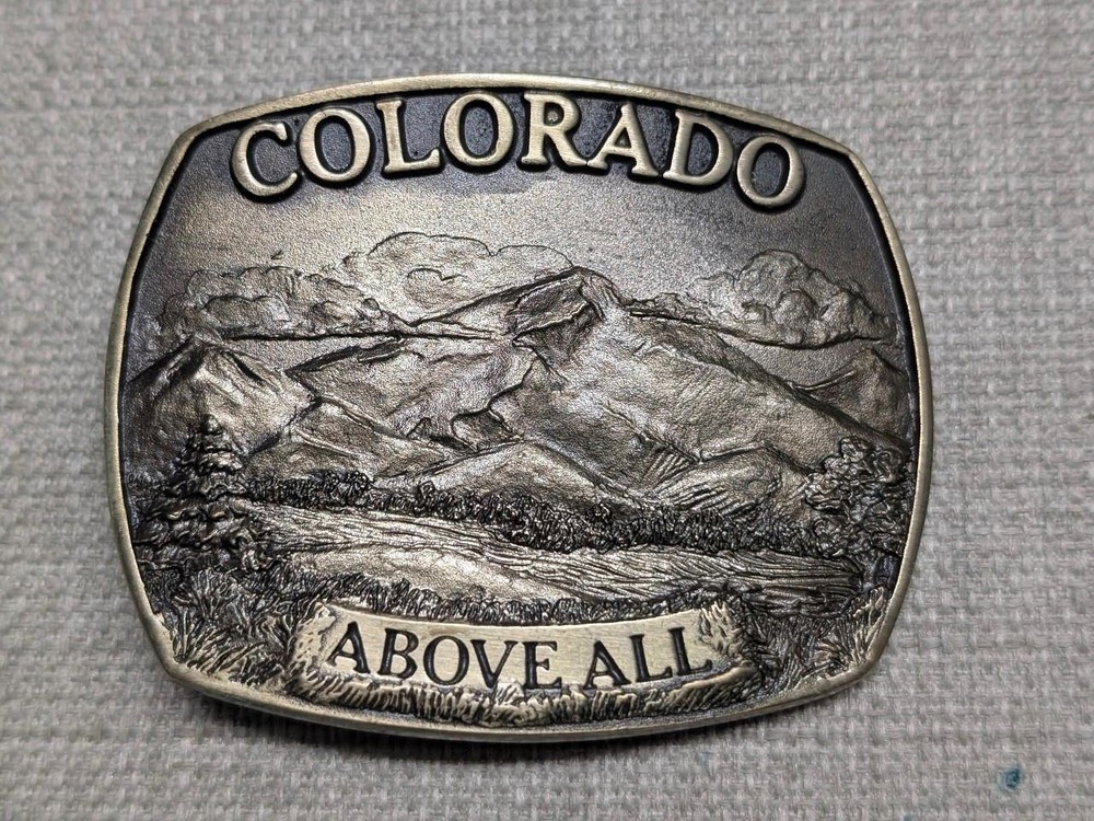 vintage COLORADO belt buckle MOUNTAINS above all SOLID BRONZE cowboy WESTERN