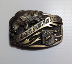Bass Anglers Sportsman Society Brass Belt Buckle Antique Brass Color 1980s