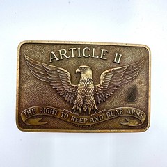 Vintage LS Brass Belt Buckle Article II Right to Keep and Bear Arms Eagle USA