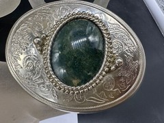 ESTATE SILVER TONE BELT BUCKLE GREEN AGATE SOUTHWESTERN STYLE MEN WOMEN UNISEX