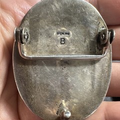 Vintage Southwestern Style Sterling Silver Belt Buckle Stamed B Black white Art