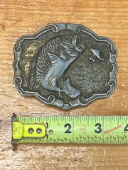 VTG 1977 Bergamot Brass Works Bass Fish Fishing Belt Buckle Made in USA 4×3”