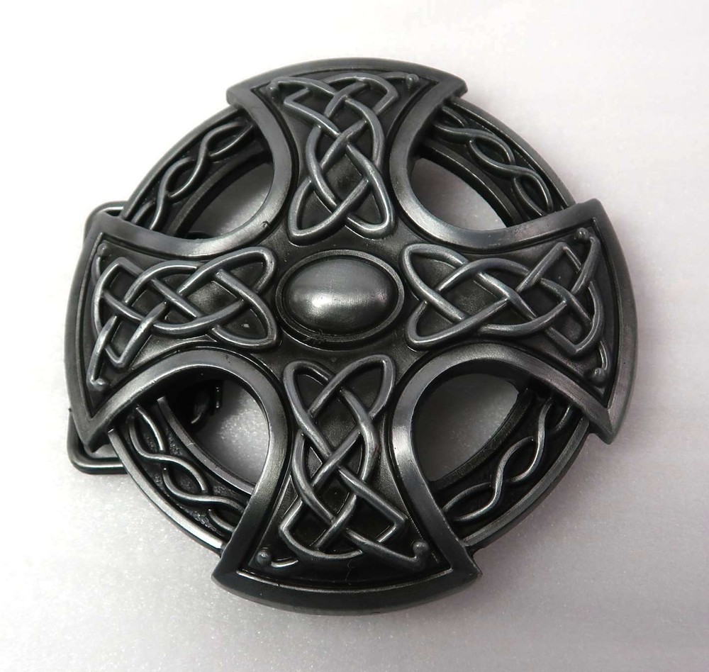 Belt Buckle Celtic Knots / Cross Pewter Finish 1.5&Prime; Belt Size / Plate Type