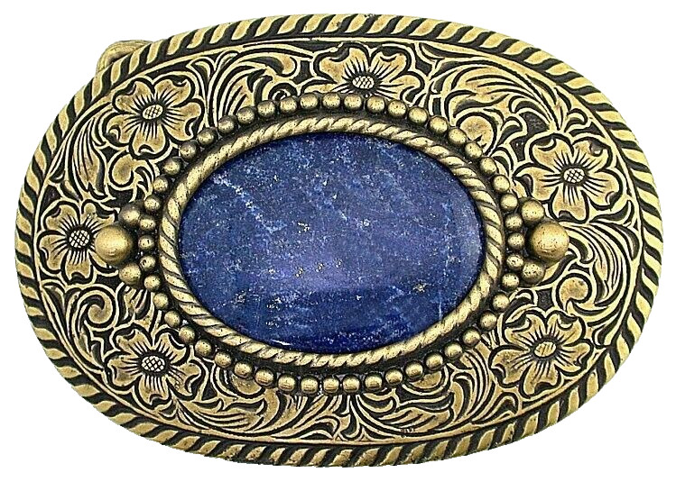 Vintage Natural Oval Lapis Cabochon Cab Gem Gold Color Belt Buckle EPBB112/2924