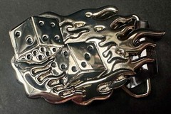 Flaming Hot Dice Gambling Board Game Casino NOS Belt Buckle by Silver Moon