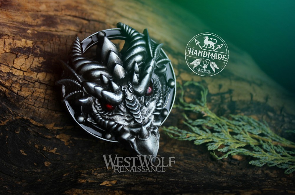 Dragon Head Belt Buckle for 1.5 inch Wide Belts — Fantasy/Skyrim/Silver/Viking