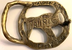 Vintage Solid Brass Zodiac Taurus the Bull Belt Buckle -3.75&Prime; x 2.5&Prime; – Inscribed