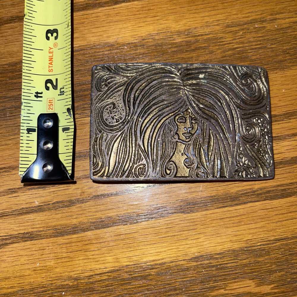 Belt Buckle Vintage, Woman Portrait Curly Locks Salon Hippie Boho
