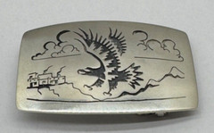 1950&rsquo;S EAGLE STERLING SILVER 38G HAND CRAFTED BELT BUCKLE ZUNI HOPI/NAVAJO? N473