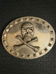 Skull & Cross Bones Studded Border Gothic Biker Belt Buckle 4 1/4&Prime;W x 3 1/4&Prime;H