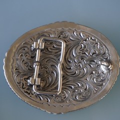 Two Tone Cross Belt Buckle Oval Silver Gold Floral Filigree Western