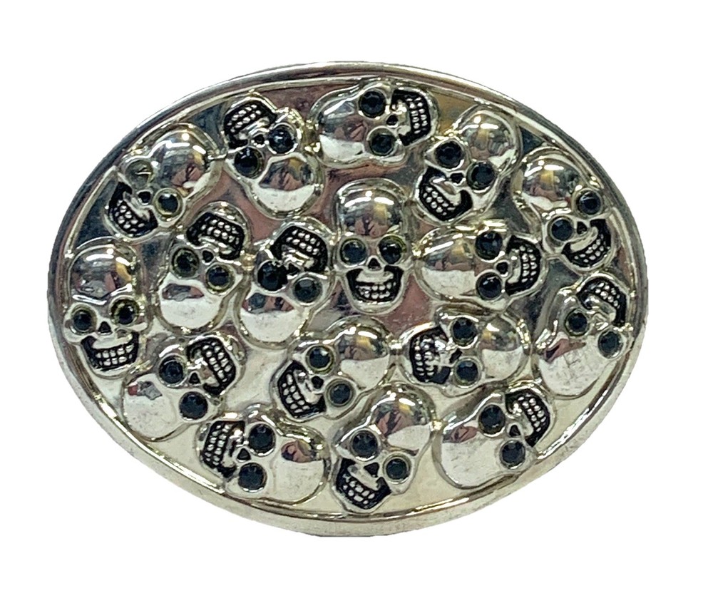Skull Skulls Chrome Metal Belt Buckle 3.75”x 2.75” Fit Belts Up To 1.75” Wide 11