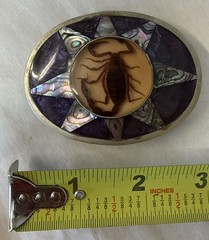 Vintage Alpaca Mexico Abalone Belt Buckle Resin Scorpion Southwest Native