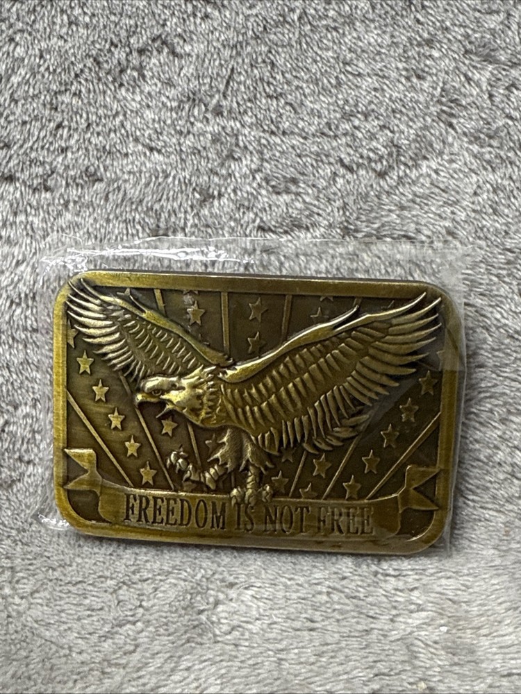 « Freedom Is Not Free » Brass Belt Buckle Eagle Stars 2014 Sponsor USA New