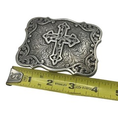 SILVER CROSS Filigree vintage metal belt buckle iconic faith religious