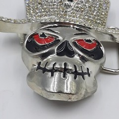 Fashion Skull Skeleton With Clear Rhinestone Hat Belt Buckle Silver Toned New