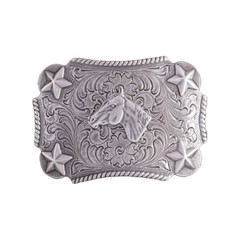 Nocona Youth Silver Rectangular Horse Star Belt Buckle 3603007