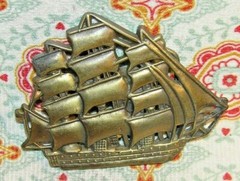 Vtg ~ Metal Schooner 12 Sails Nautical Sailing Ship / Sail Boat Belt Buckle