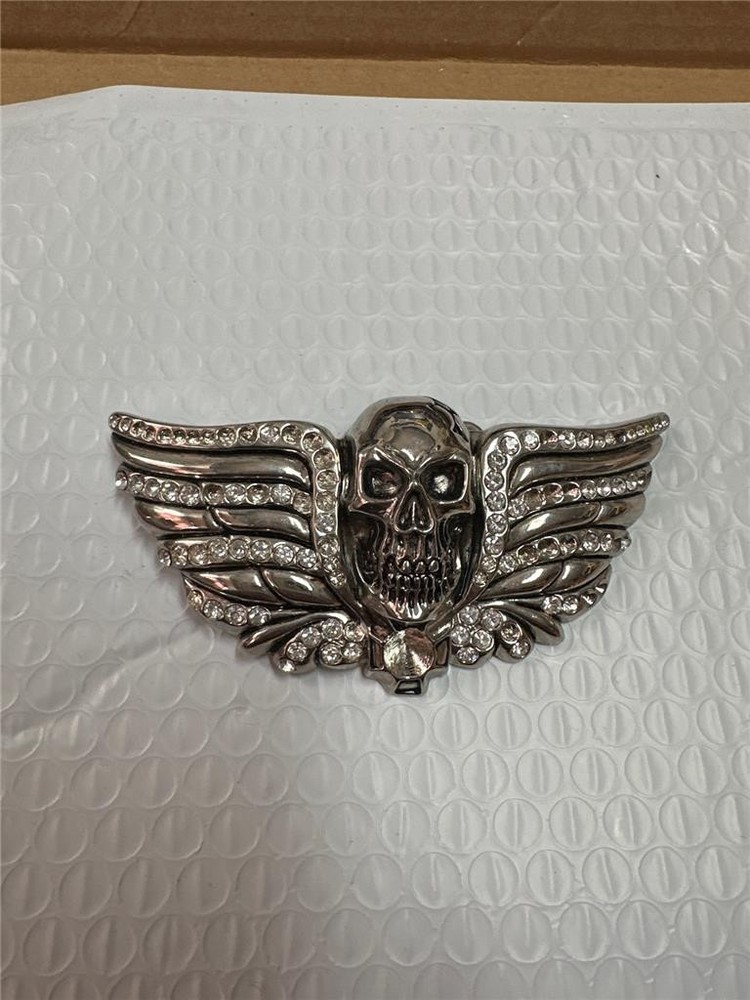 Vintage Washed Up Hollywood Skull with Wings Belt Buckle As Is
