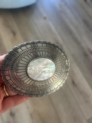 Genuine Mother of Pearl Shell Belt Buckle Silver Engraved Oval Fits 1.5 Belt