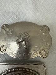 2 Lot Silver Tone Horse, Long Horn, Southwestern Mixed Metal Belt Buckles