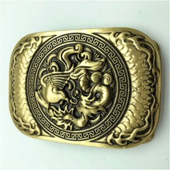 Dragon & Phoenix Solid Brass Mens Belt Buckle Western Cowboy Vintage Antique