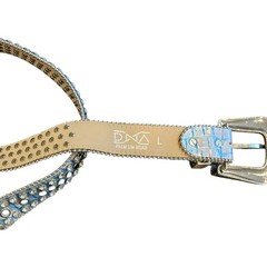 Rare DNA Rhinestone Belt Glow in the Dark Leather Silver Platinum Size Large L