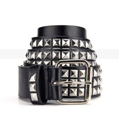 Snap On Punk Rock Star Pyramid Studded Checker Board Leather Belt