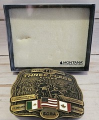 THREE 3 FLAGS CLASSIC MEXICO USA REGINA CANADA BELT BUCKLE 2019 NIP
