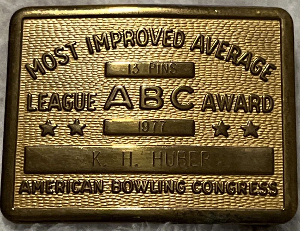 Vintage 1977 American Bowling Congress Belt Buckle Most Improved Average Award