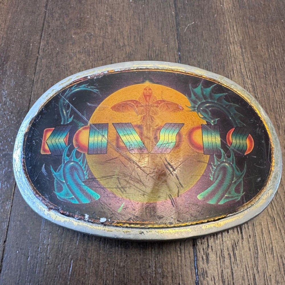 Vintage 1977 Pacifica Mfg Kansas Dragon Sun Oval Belt Buckle
