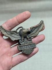 vintage 1970s belt buckle SUZUKI motorcycles EAGLE western BIKER cowboy