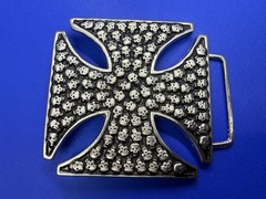 Celtic Iron Cross Shaped with Engraved Tiny Skulls Gothic Cutout Belt Buckle