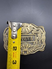 Oden Men&rsquo;s Western Gold Tone Steve Name Plate Floral Antique Belt Buckle 2 in
