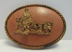 Leather Belt Buckle with Rope Trim Western Rodeo Cowboy Bull